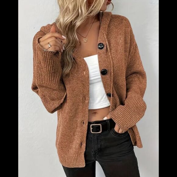 Women’s Button Down Cardigan Hooded Sweater - Picture 1 of 2